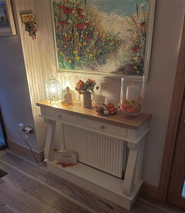 Oak console table with storage