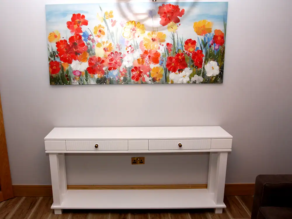 Large White Console Table with 2 drawers and a shelf