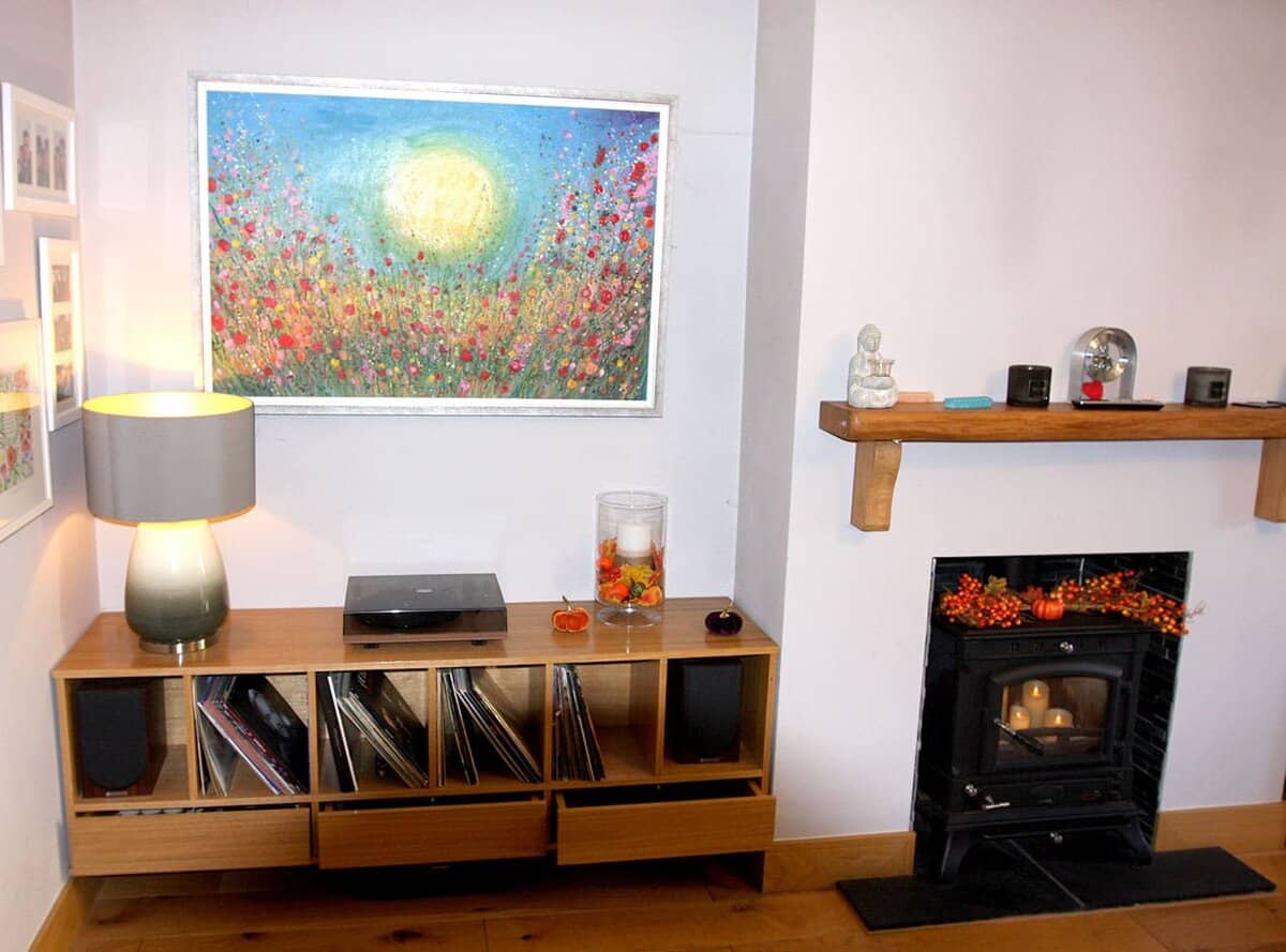 Custom-made stereo unit designed to hold 33s, 45s, speakers and record player