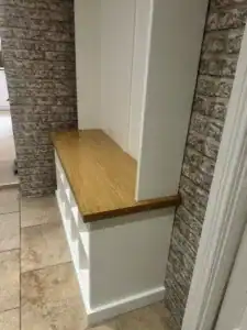 Utility room storage unit with oak seat