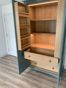 Kitchen larder unit with Oak inner cabinets