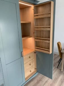 Tall Kitchen Larder with Oak drawers and shelving