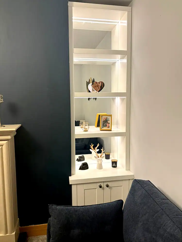 Tall narrow fitted shelving unit