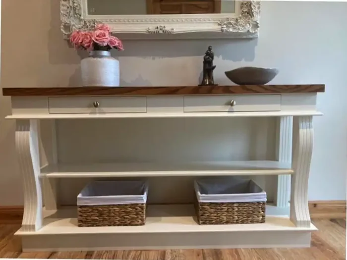 Large walnut console table with storage