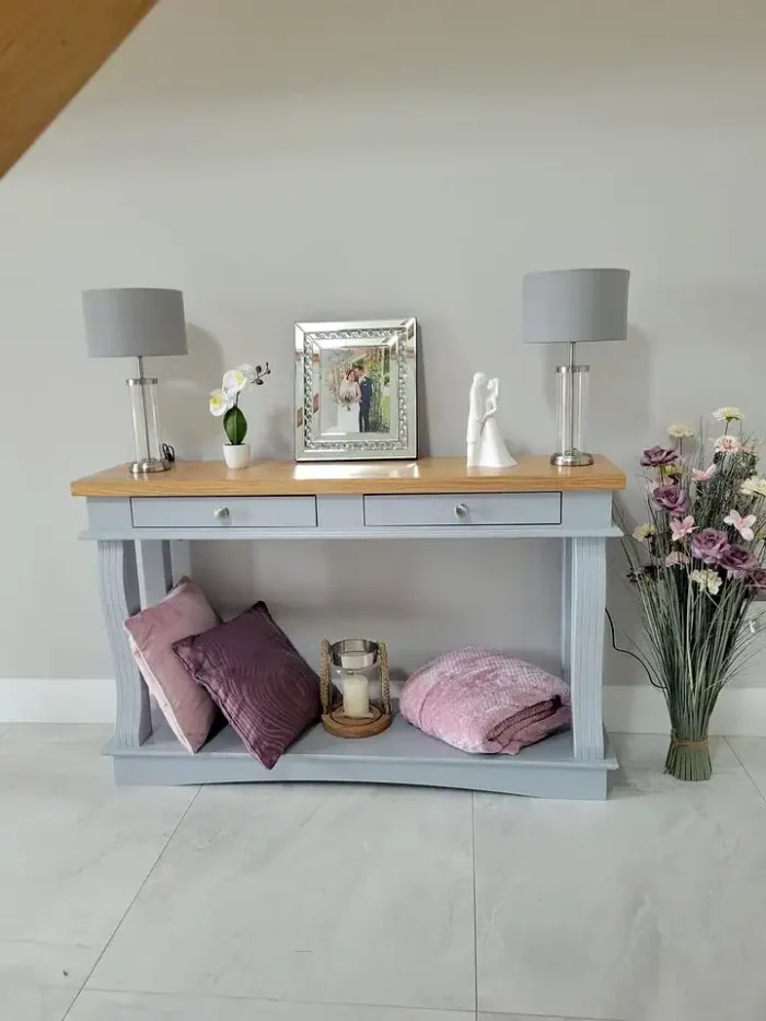 Console table with oak top