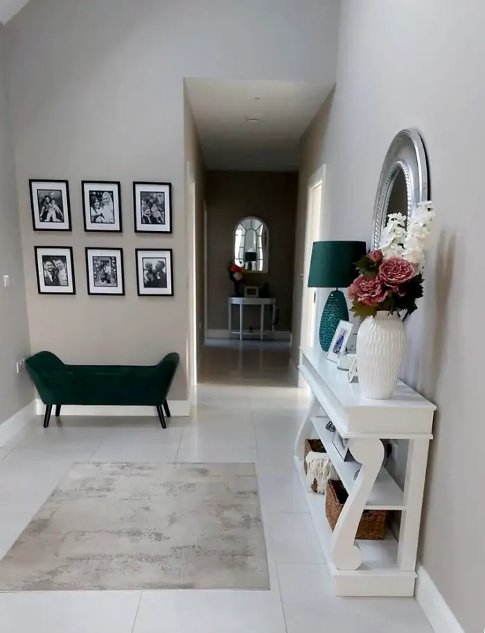 Console table in long hallway