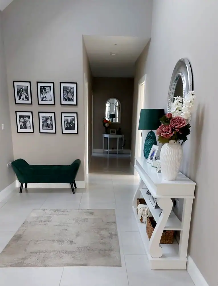 Console table in long hallway