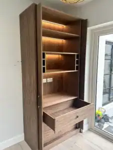 Kitchen Cabinet with open drawers