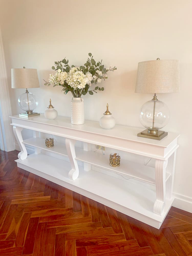 Large clean white console table