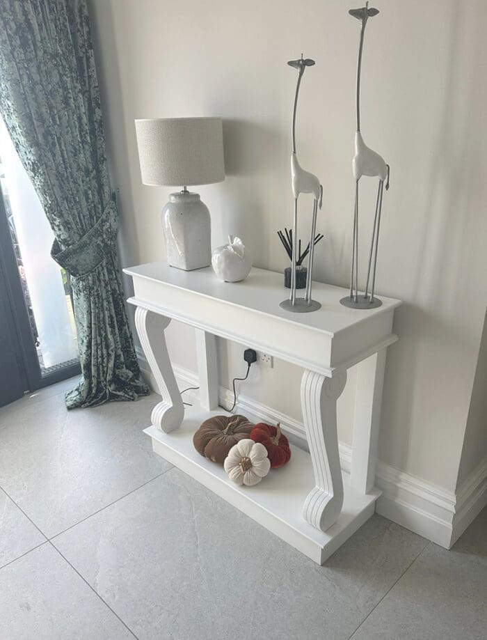 small white console table